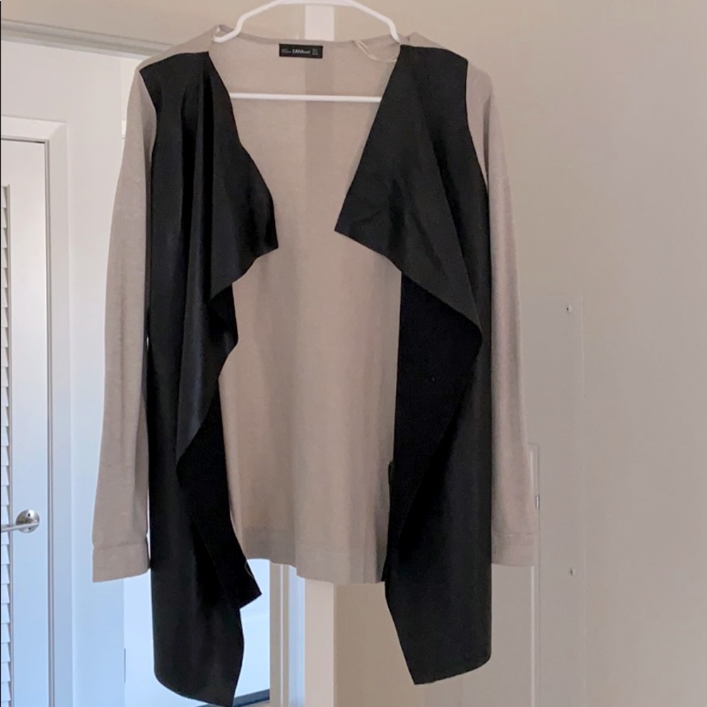 Zara Knit jacket leather detail cardigan small